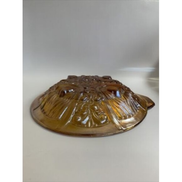 Canival Glass Irridescent Amber Divided Dish Serving Bowl Plate Vintage - Picture 10 of 12